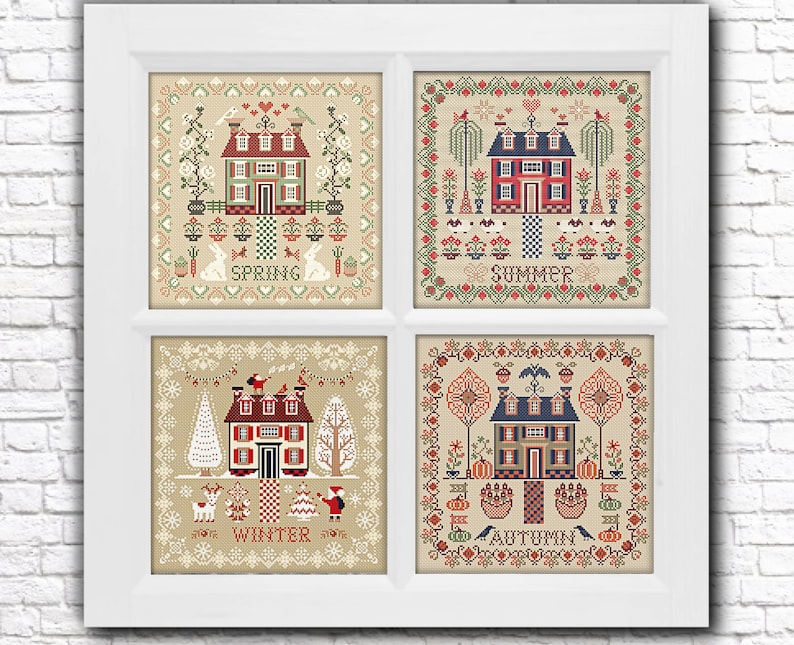 4 Seasons Village Cross Stitch Pattern Set PDF – Spring Summer Autumn ...