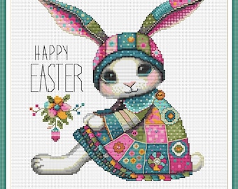 Gráfico de Ponto Cruz de Coelhinho da Páscoa para Bebê - Amostra Moderna para Quarto de Bebê em PDF - Decoração de Parede Infantil de Primavera - Gráfico de Bordado para Download Instantâneo - Faça Você Mesmo 553