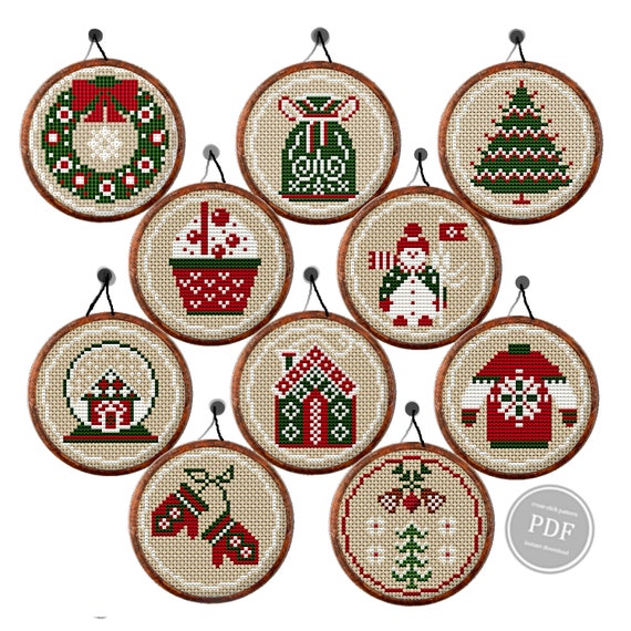 Preview of Merry Christmas Cross Stitch Pattern Set, 3 Inch Christmas Hoop Embroidery, Christmas Home Decor, PDF. Instant download of digital file 395 by NARAxStitchPatterns