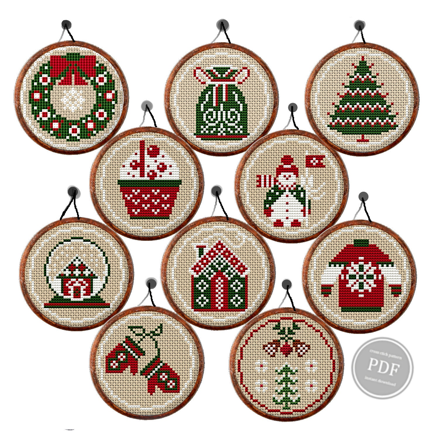 Merry Christmas Cross Stitch Pattern Set, 3 Inch Christmas