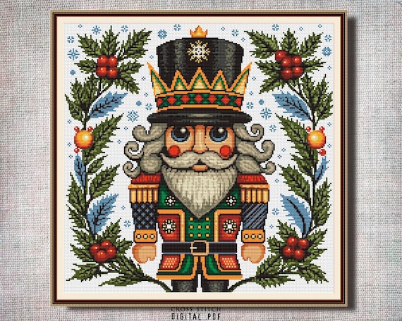 Preview of Nutcracker cross stitch Christmas ornament Winter cross stitch chart, Simple embroidery, Holidays Xmas pattern PDF Digital download by NARAxStitchPatterns