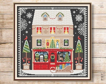 Christmas cross stitch pattern PDF Winter cross stitch Christmas simple cross stitch Primitive Counted cross stitch chart Black canvas