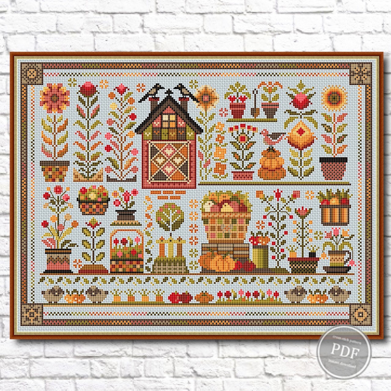 Cross Stitch Pattern Autumn Harvest. Floral Primitive. Autumn Sampler ...