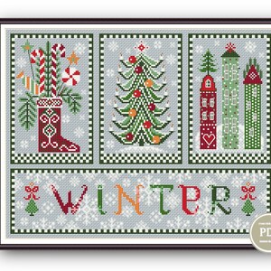 Cross Stitch Pattern Set 4 Seasons Triptych Spring Summer Autumn Winter ...