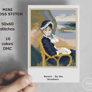 Mini cross stitch pattern Modern tiny art - Renoir - By the Seashore - Famous art Tiny miniature painting cross stitch PDF pattern