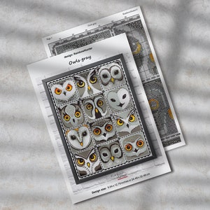 Puede incluir: Un patr&oacute;n de punto de cruz para un dise&ntilde;o de b&uacute;ho gris. El patr&oacute;n se llama "Owls Gray" y est&aacute; dise&ntilde;ado por RainbowHunter. El tama&ntilde;o del dise&ntilde;o es de 9,64 x 12,79 pulgadas o 24,49 x 32,48 cm.