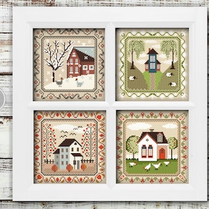 Cross Stitch Pattern Sampler 4 seasons pattern set Village Embroidery Digital PDF File Instant Download