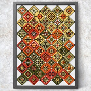 Patrón punto de cruz PDF Sampler geométrico punto de cruz Cuadro de punto de cruz de mosaico cuadrado Cuáquero primitivo Punto de cruz fácil