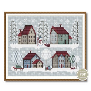 Cross Stitch Pattern Sampler Winter Village Embroidery Digital PDF File Instant Download