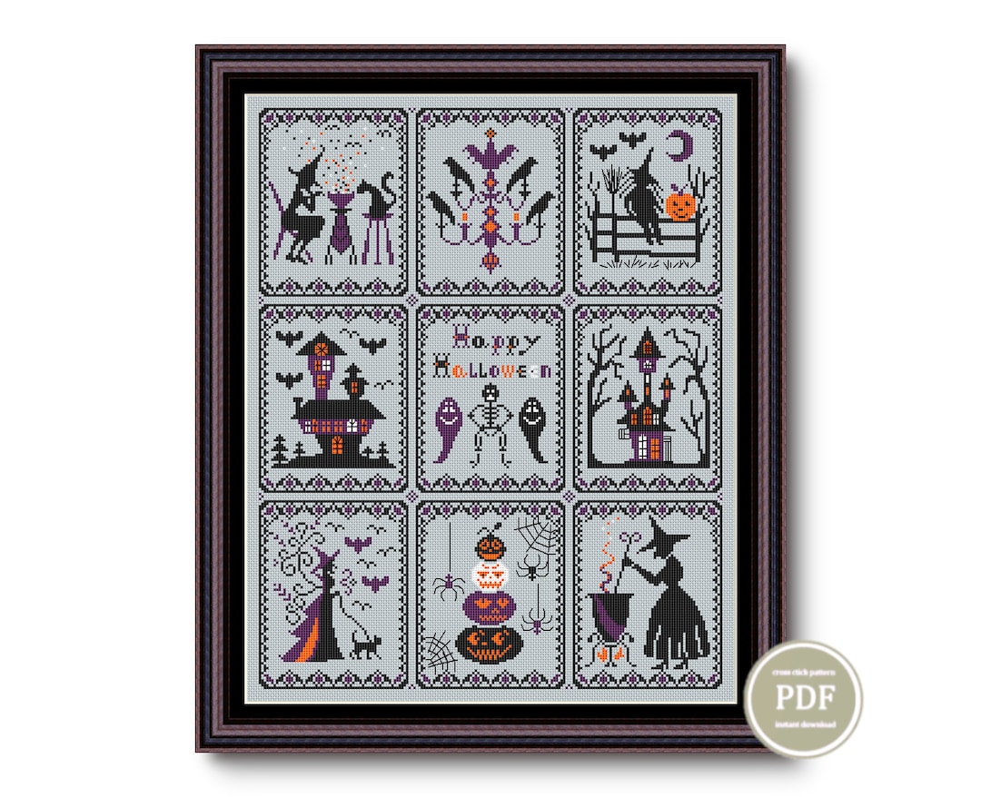 Cross Stitch Pattern Spooky Halloween Sampler Spooky Bats Witches PDF ...