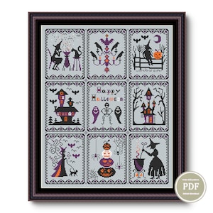 Cross Stitch Pattern Spooky Halloween Sampler Spooky Bats Witches PDF File Instant Download