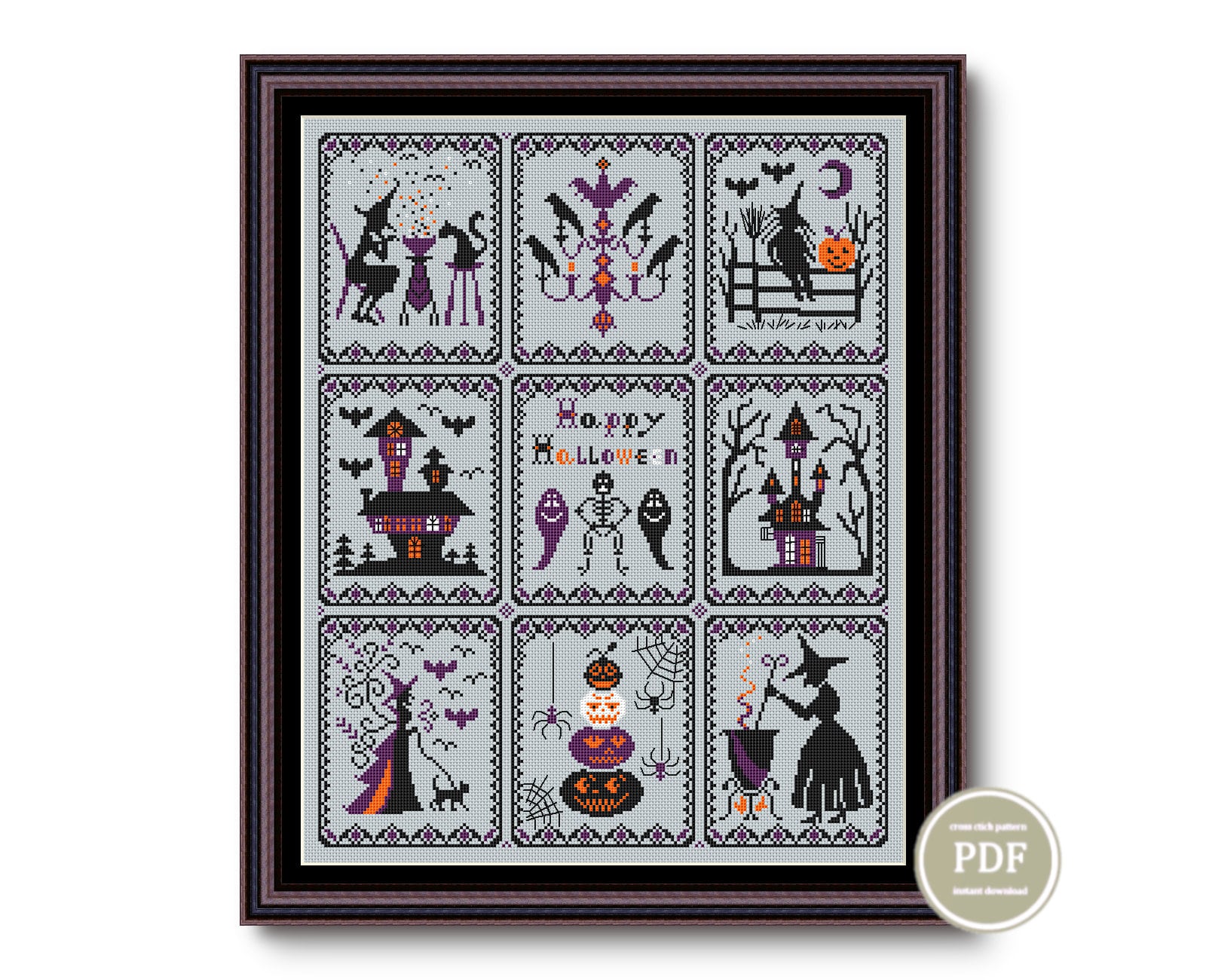 Cross Stitch Pattern Spooky Halloween Sampler Spooky Bats Witches PDF ...