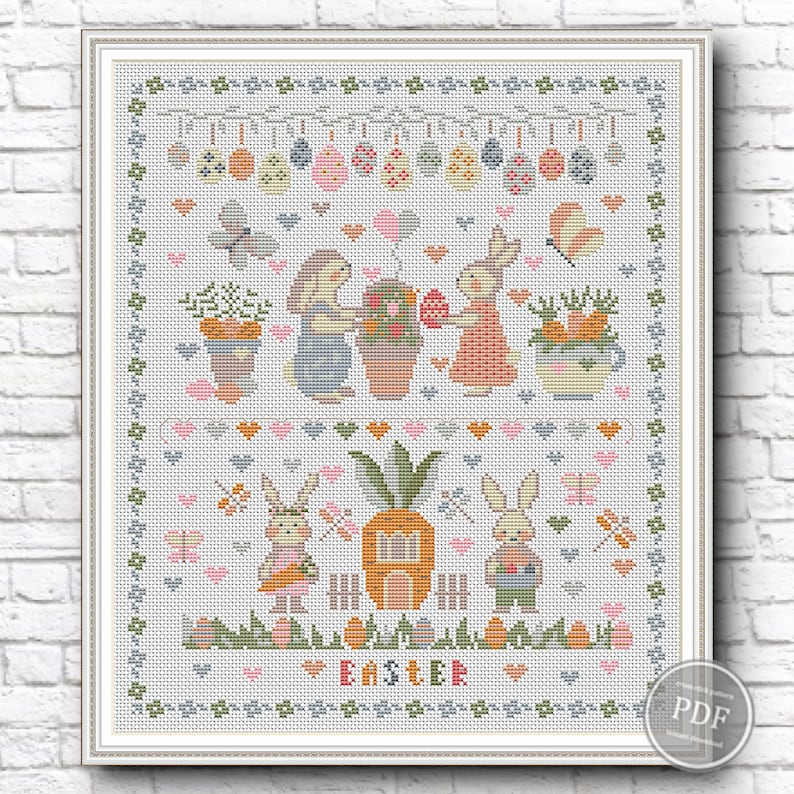 Easter Cross Stitch Pattern PDF - Spring Sampler With Bunny, Eggs ...