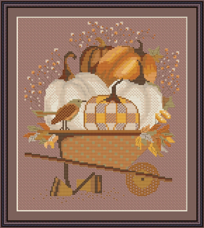Autumn Cross Stitch Pattern PDF – Big Pumpkins Harvest, Halloween ...