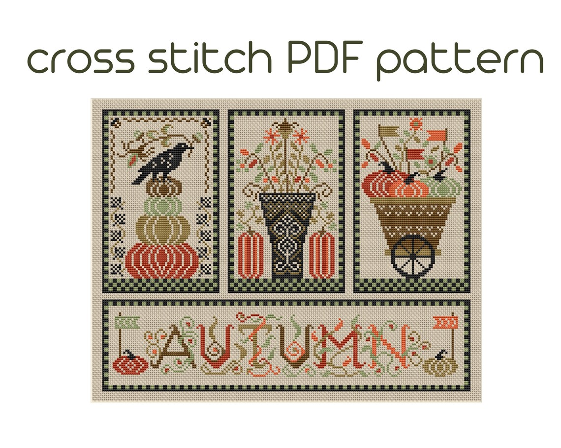 Cross Stitch Pattern Sampler Autumn Embroidery Pumpkins - Etsy