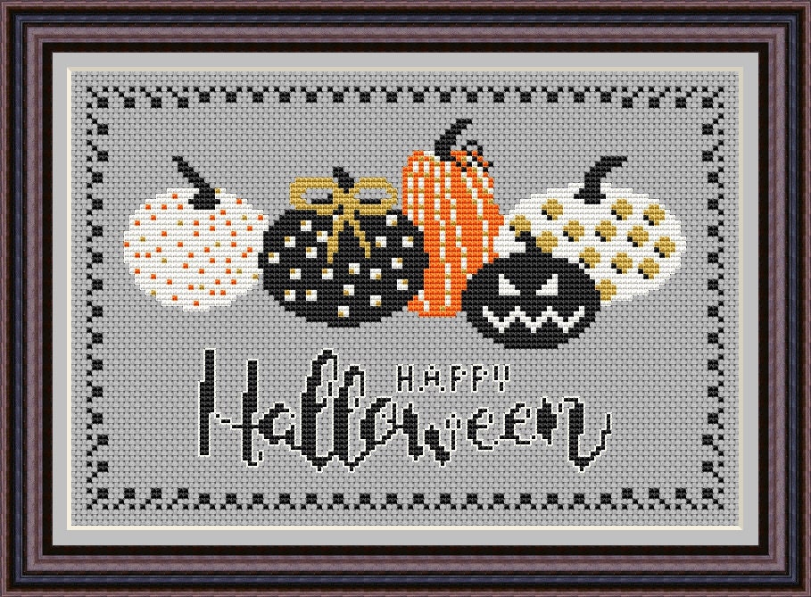 Happy Halloween Cross Stitch Pattern PDF - Modern Pumpkin Embroidery ...