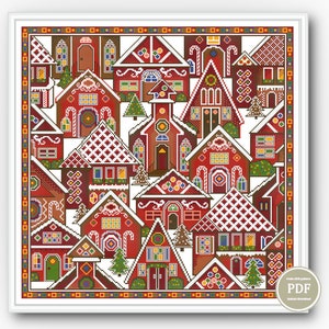 Kruissteekpatroon patchwork kerststad eenvoudig borduurwerk modern design kussensteek pdf-teltafel direct downloaden 127