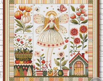 Padrão de ponto cruz de fada das flores, ponto cruz caprichoso, amostra de fada das flores, padrão de ponto cruz de flores, download instantâneo de PDF 538