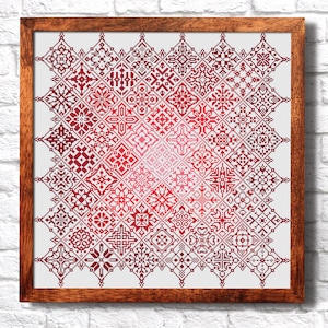 Cross stitch red patchwork Iridescent cross stitch pattern Square sampler Cross stitch chart Simple cross stitch Quaker ornament