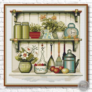 Schema punto croce Cucina vintage n. 4, Schema punto croce Cucina antica, Punto croce contato, Download immediato del disegno. PDF digitale