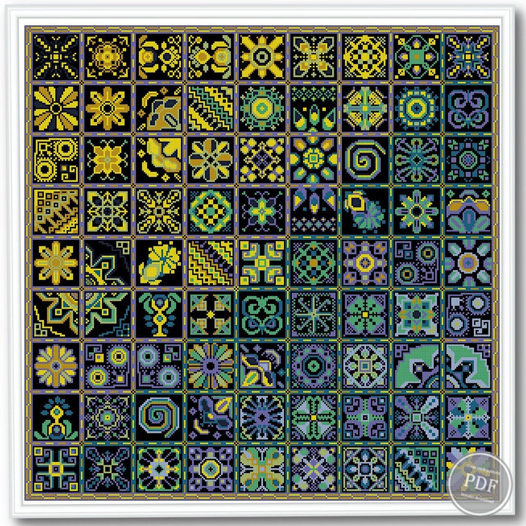 Pattern Patchwork Purple Cross Stitch Pattern Patchwork - Purple Gold Pattern - Geometric ...