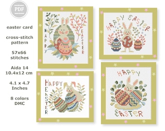 Happy Easter Cross Stitch Pattern Set - Easter Bunny Postcards, Gift Tags, Modern Primitive Embroidery PDF Instant Download, PatternKeeper