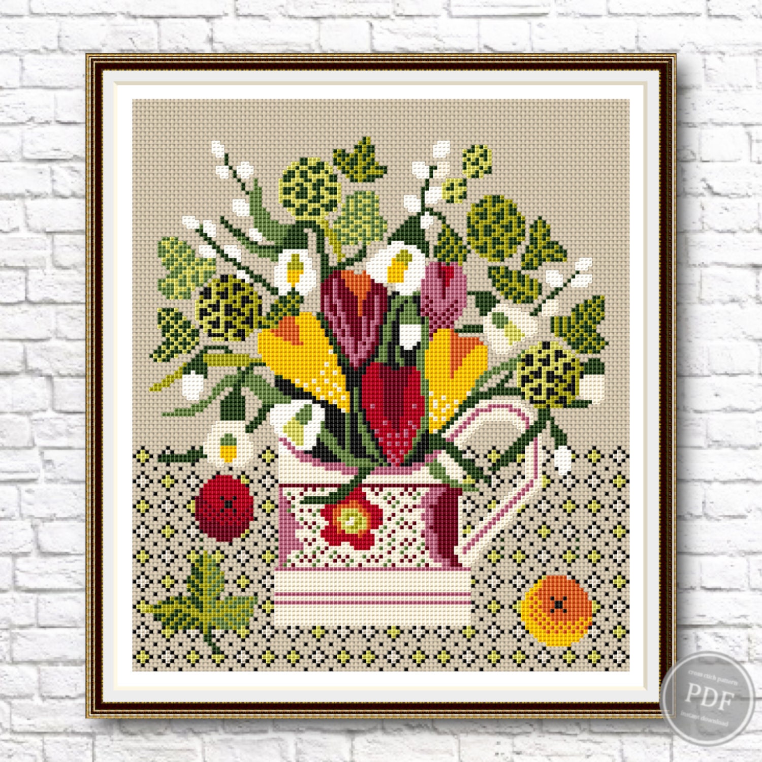 Flower Vase Cross Stitch Pattern PDF #2, Floral Bouquet Wall Art ...