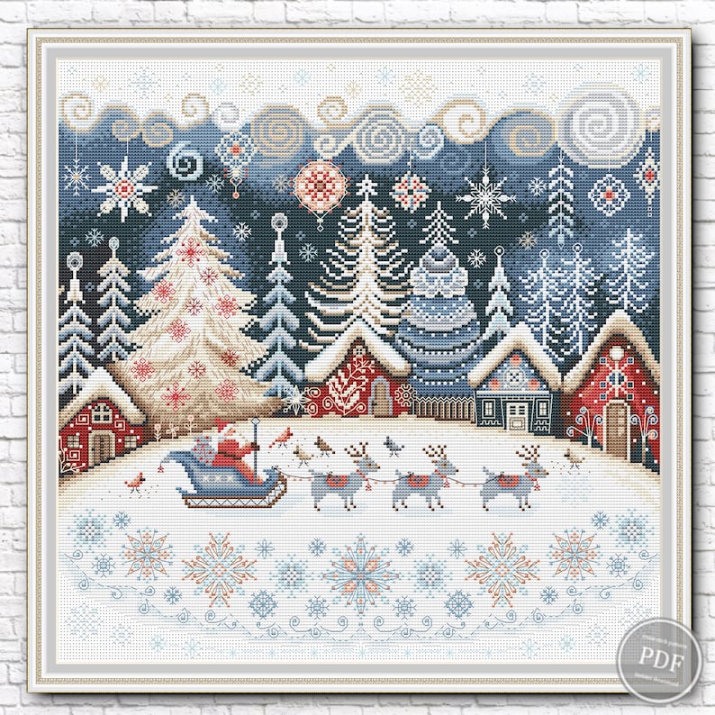 Christmas Village Cross Stitch Pattern PDF, Winter Primitive Embroidery ...