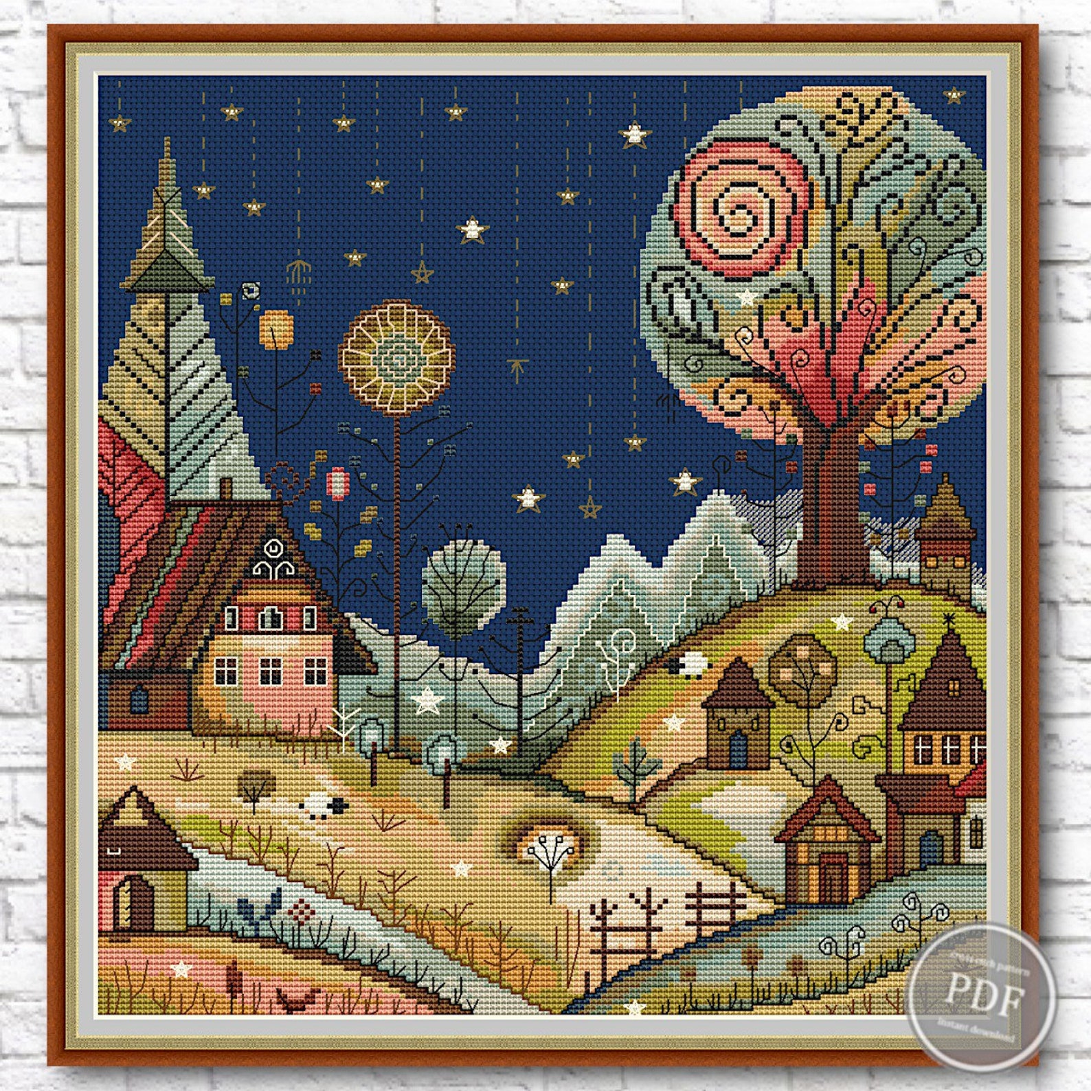 Fairytale Village Cross Stitch Pattern PDF – Modern Counted Chart ...