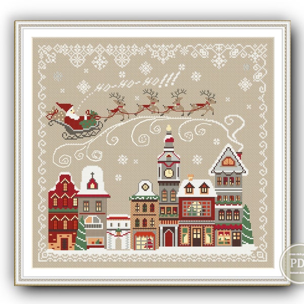 Christmas Cross Stitch Pattern Santa Claus Coming to Town PDF File Instant Download