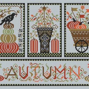 Cross Stitch Pattern Sampler Autumn Embroidery Pumpkins Digital PDF ...
