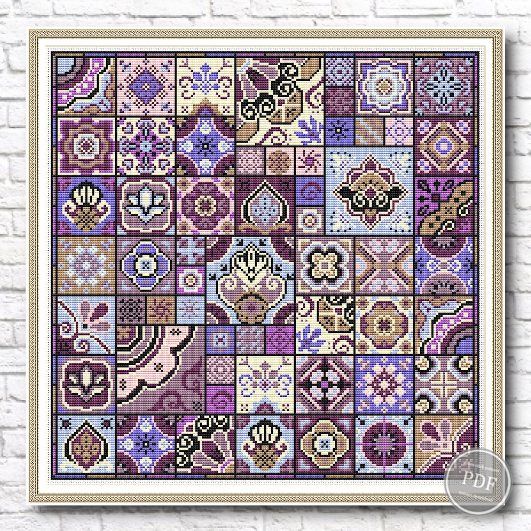 Cross Stitch Pattern. Decorative Tiles With Geometric Squares #3 ...