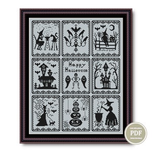 Spooky Halloween Sampler Cross Stitch Pattern Spooky Bats Witches PDF ...