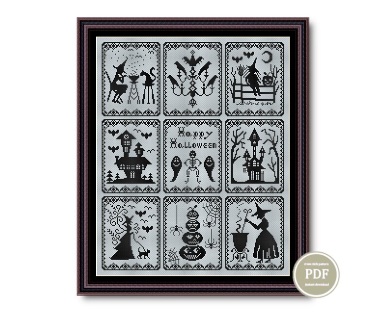 Spooky Halloween Sampler Cross Stitch Pattern Spooky Bats Witches PDF ...
