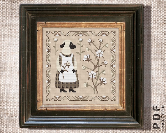 Preview of Sheep with Cotton sampler cross stitch Sheep cross stitch Blooming cotton Cute sampler Counted cross stitch chart Simple embroidery by NARAxStitchPatterns