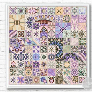 Sampler Patchwork Squares Cross Stitch Mosaic PDF Monochrome Modern Embroidery Folk Art Instant Download