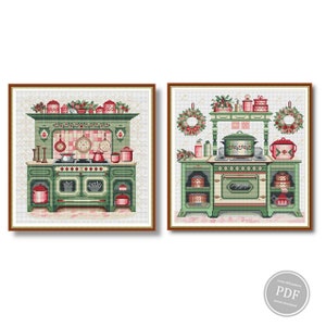 Set 2 cross stitch patterns Vintage kitchen, Old kitchen Cross stitch pattern, Counted cross stitch, Instant design download Digital PDF 435