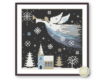 Merry Christmas Sampler Cross Stitch Pattern PDF - Christmas Angel - Winter Sampler PDF Cross Stitch Pattern