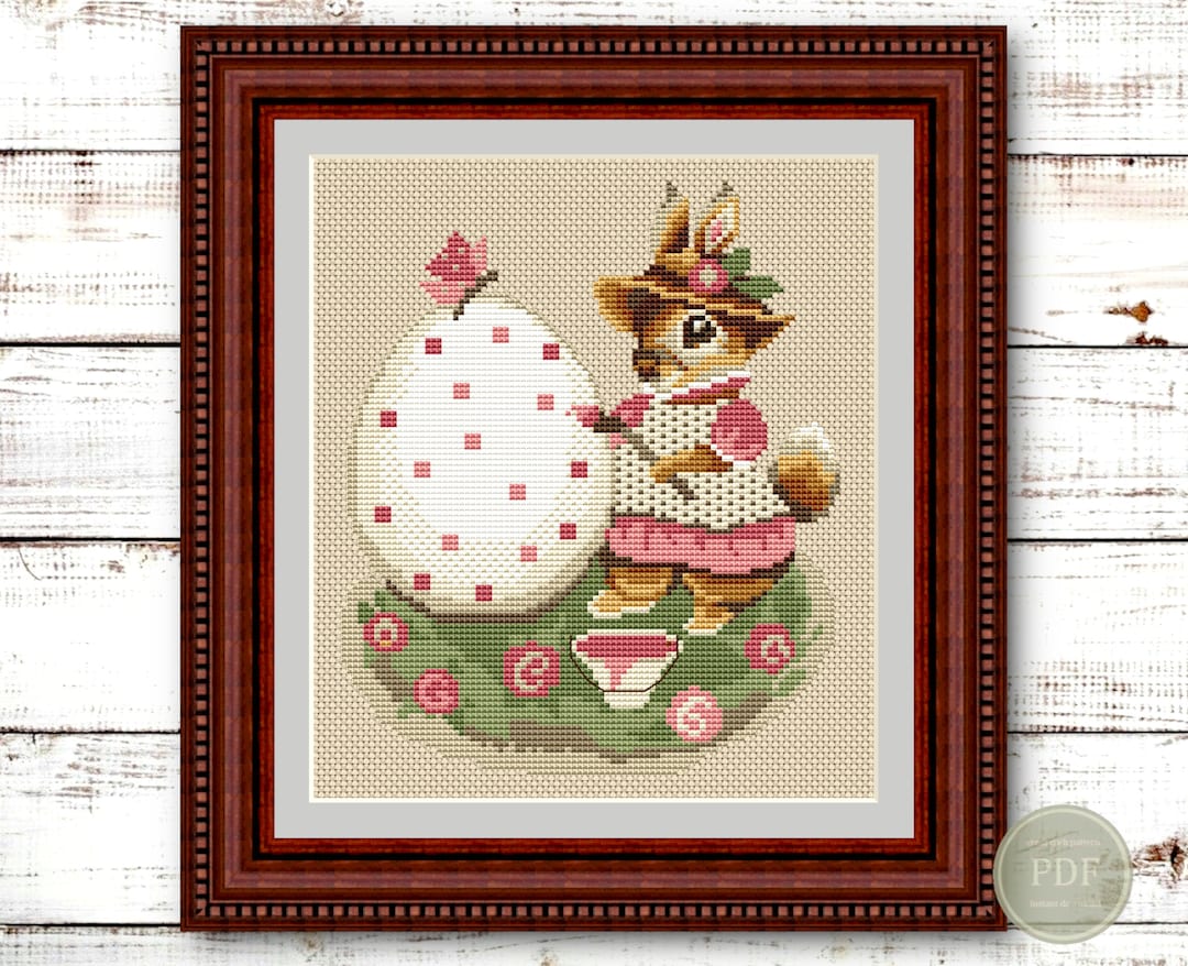 Easter Bunny Cross Stitch Pattern PDF - Primitive Rabbit With Easter ...