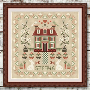 Cross stitch Sampler PDF Design Embroidery Spring House Spring Garden Instant Download Digital PDF