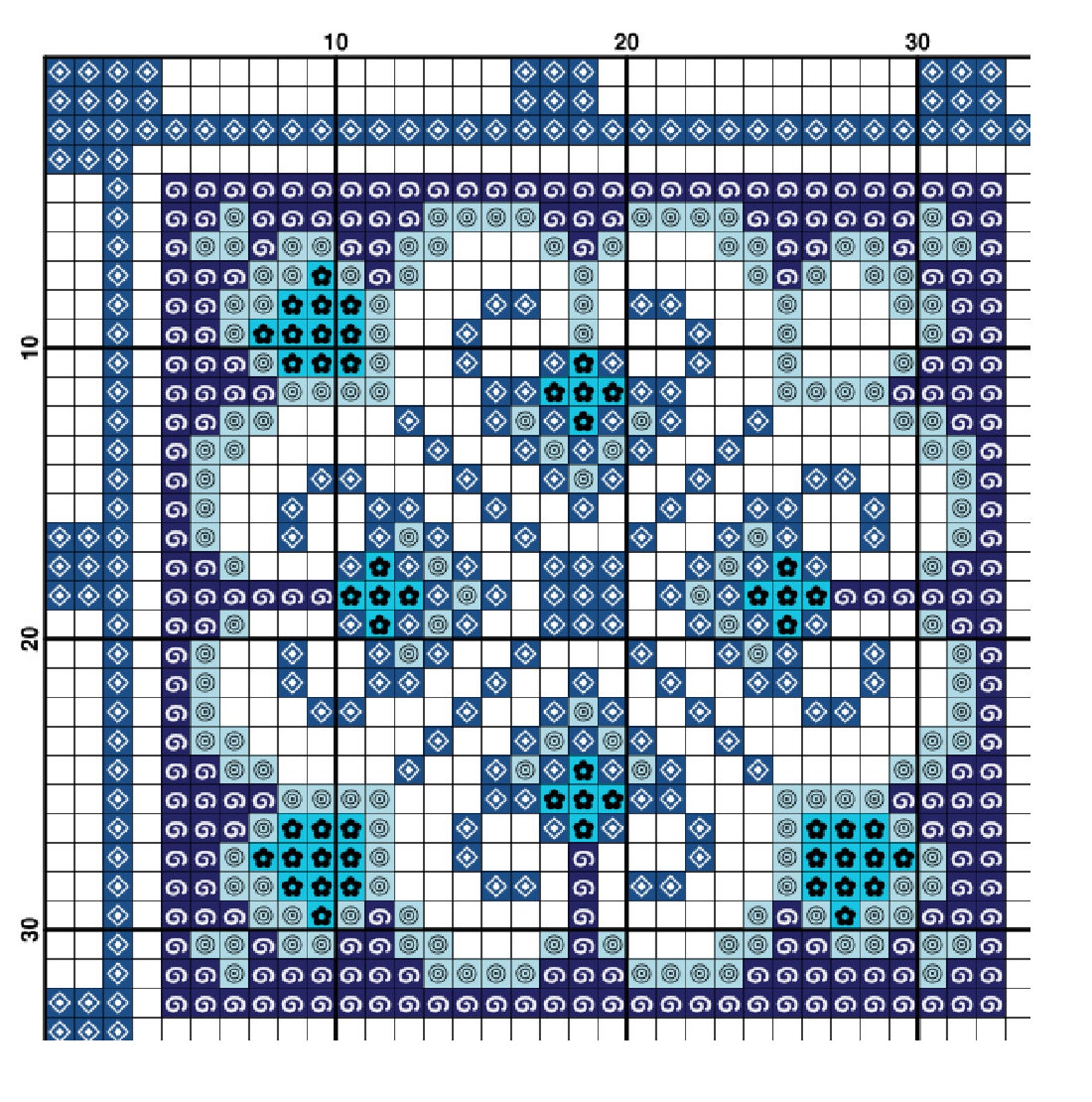 Cross Stitch Squares Quaker Mosaic PDF Monochrome Blue Sampler Etsy