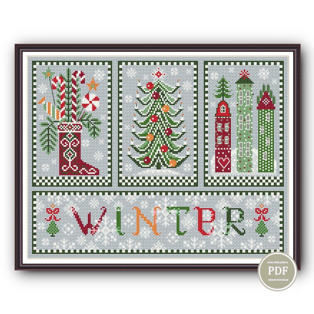 Cross Stitch Pattern Sampler Winter Embroidery Christmas Digital PDF ...