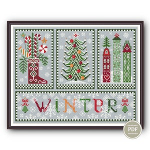 Cross Stitch Pattern Sampler Winter Embroidery Christmas Digital PDF File Instant Download