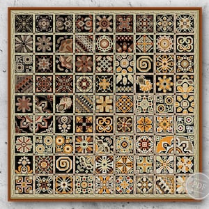 Patrón de punto de cruz: mosaicos dorados de patchwork, cuadrados geométricos, arte popular étnico, muestrario en PDF, descarga instantánea, diseño de bordado 324