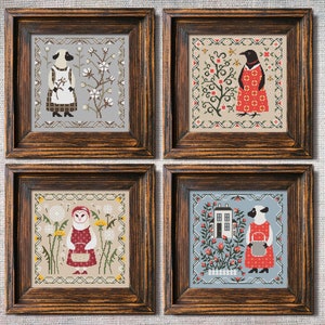 Cross stitch sampler pattern PDF set of 4 Cute sheep cross stitch Home primitive pattern Counted cross stitch chart floral