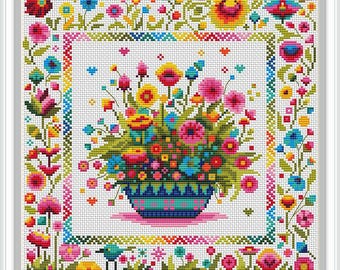 Sampler Flowers Cross Stitch Pattern Folk Flowers. Counted Cross Stitch Flowers Modern Cross Stitch Scandinavian Home Decor Download pdf 503