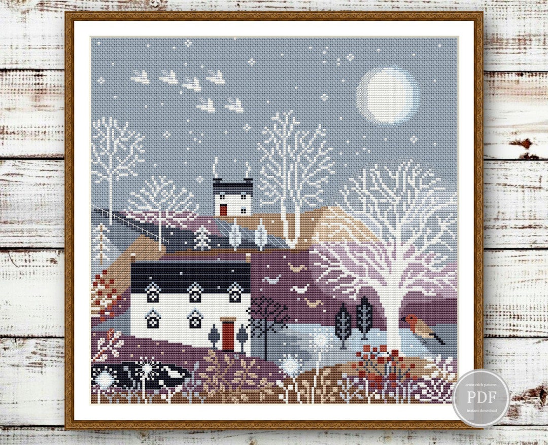 Winter Village Cross Stitch Pattern PDF – Scandinavian House Scene ...
