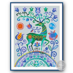 Folk Deer Cross Stitch PDF Pattern – Scandinavian Ornament PDF – Floral ...