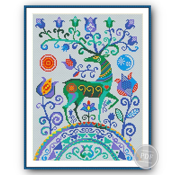 Deer Cross Stitch Pattern Scandinavian Ornament Folk Cross Stitch Instant Download PDF