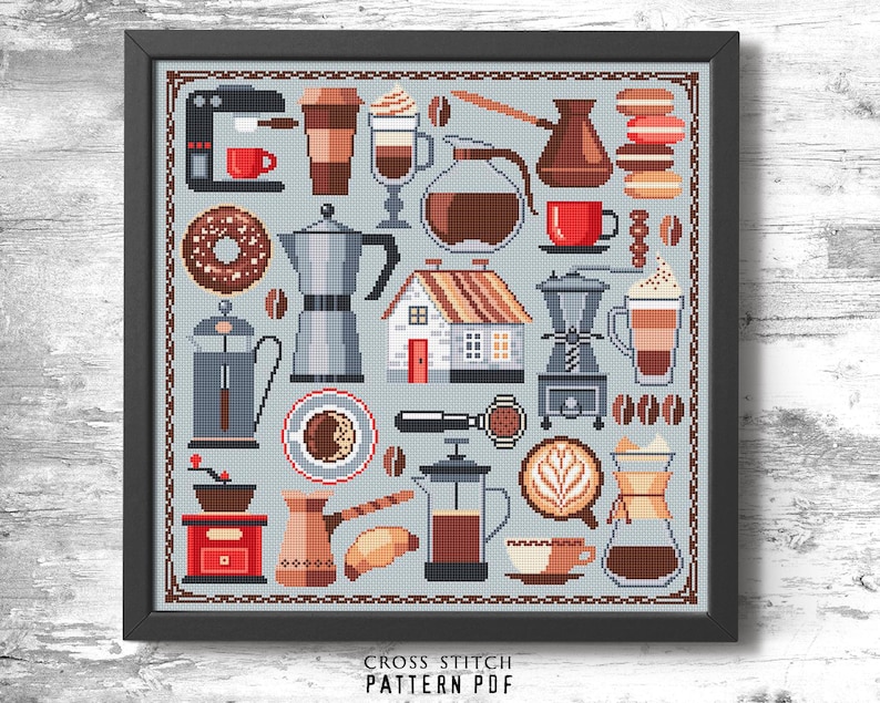 Coffee Cross Stitch Pattern PDF Kitchen Stitching Coffee Lovers ...